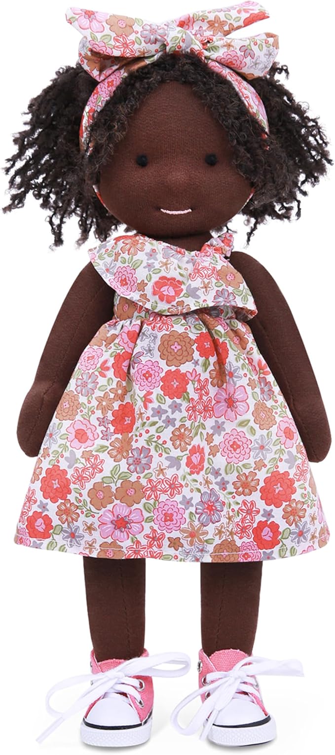 Handmade Birthday Present for Girl Black Doll Waldorf Collect Rag Doll with Exquisite Box-Dezi 12"