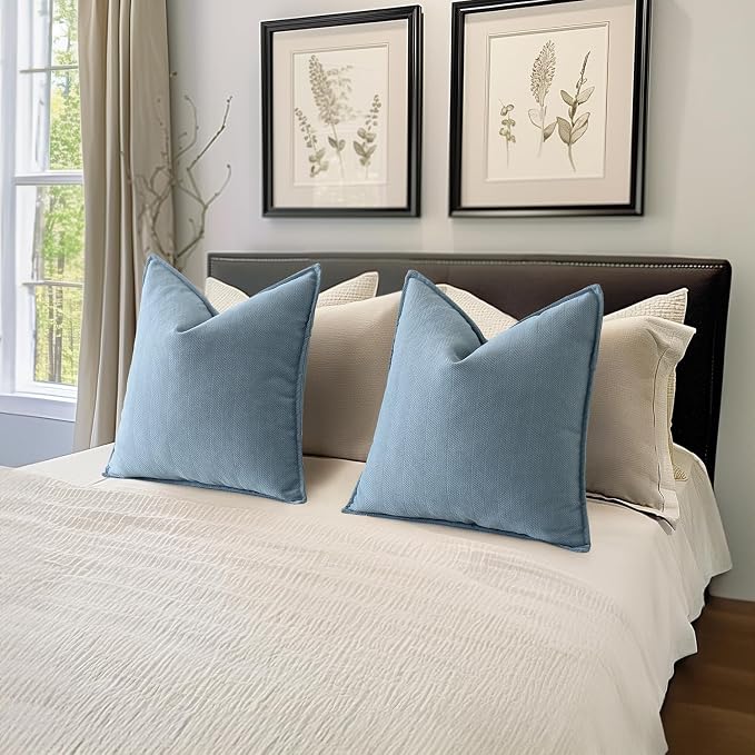 MIULEE Pack of 2 Light Blue Euro Shams Chenille Pillow Covers 26x26 Inch | Decorative Soft Couch Throw Pillows,Farmhouse Cushion Covers,Elegant Design for Sofa,Bed,Living Room,Summer Decor