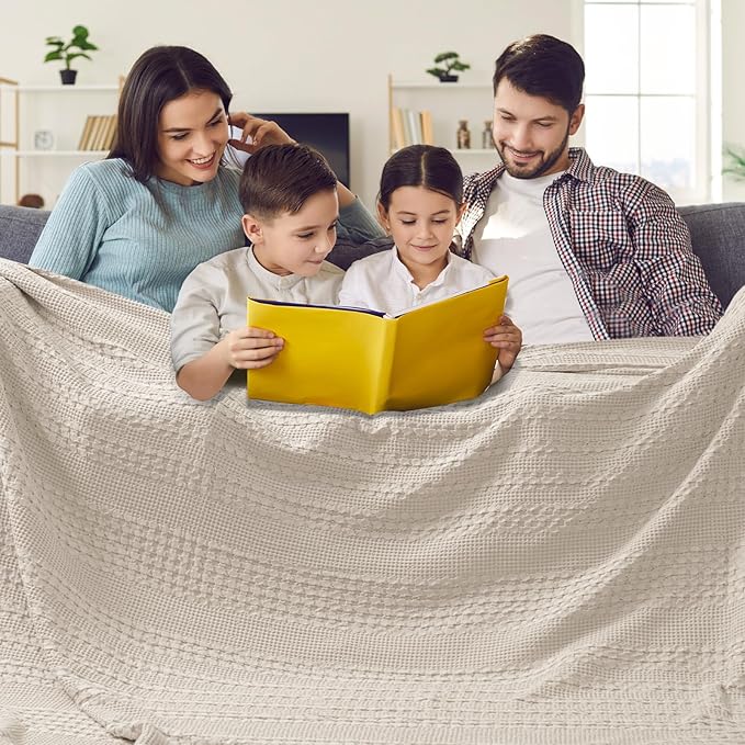 PHF 100% Cotton Waffle Blanket Oversized King 120"x120", Lightweight Breathable Extra Large 10'x10' Blankets for Bed, Giant Big Luxury Aesthetic Woven Bedding for Home Decor, Light Taupe/Oatmeal