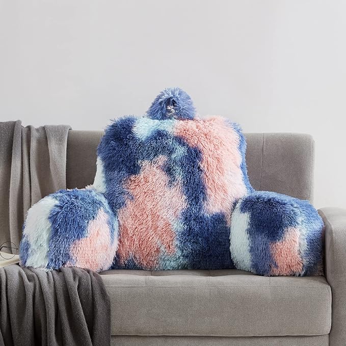 Faux Fur Reading Pillows - Big Size 30x17x17 Inches with Premium Pure White Micro Fiber Stuffing, Students & Kids Backrest Pillow, Bed Rest Pillow, Unique Colorful Design, Awesome Gift