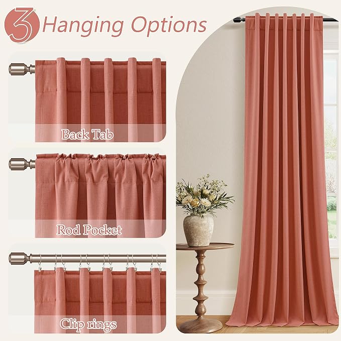 Guken 100% Blackout Curtains 90 Inch Length 2 Panels Set for Living Room Bedroom Back Tab Thermal Insulated Black Out Linen Drapes Room Darkening Coral,52x90