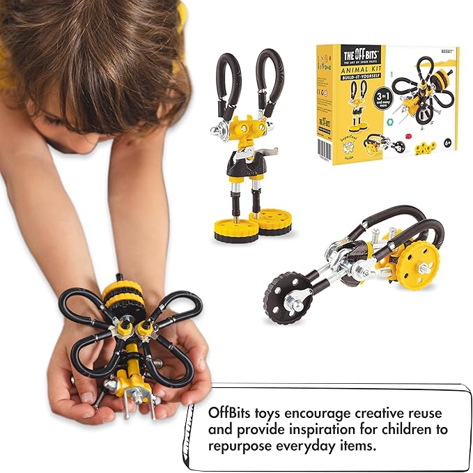 The Off Bits Erector Set: Animal Mini STEM Toys for Kids 6+, Toy Building Sets with Nuts & Bolts, STEM Building Toys Gifts for Boys and Girls (Yellow Bee)