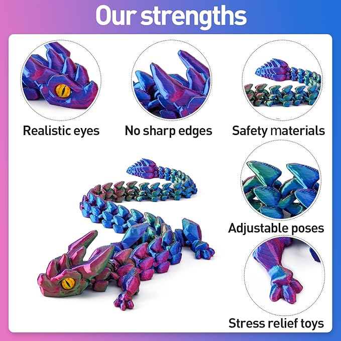 FYEFKJSA 3D Printed Dragon Eggs with Dragon Inside - 12Inch,Articulated Fidget 3D Printed Animals, Interesting Decorative Gift, Easter Basket Essentials Stuffers (Red Green Blue)