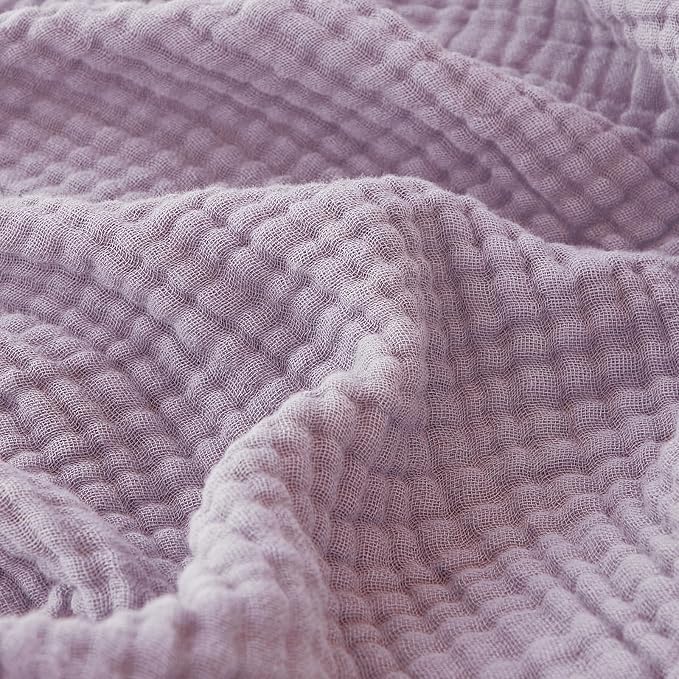 EMME Cotton Muslin Queen Blanket Bed Layering Bedspread Coverlet Breathable Gauze Soft Lightweight Adults (Heather Lavender, 90"x90")