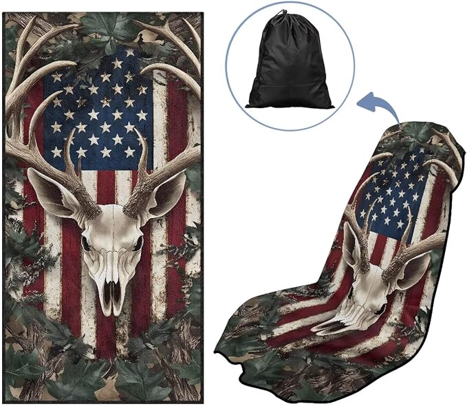 INSTANTARTS Camo American Flag Deer Hunter Car Seat Cover Protector Sweat Towel Multi-Functional Car Towel
