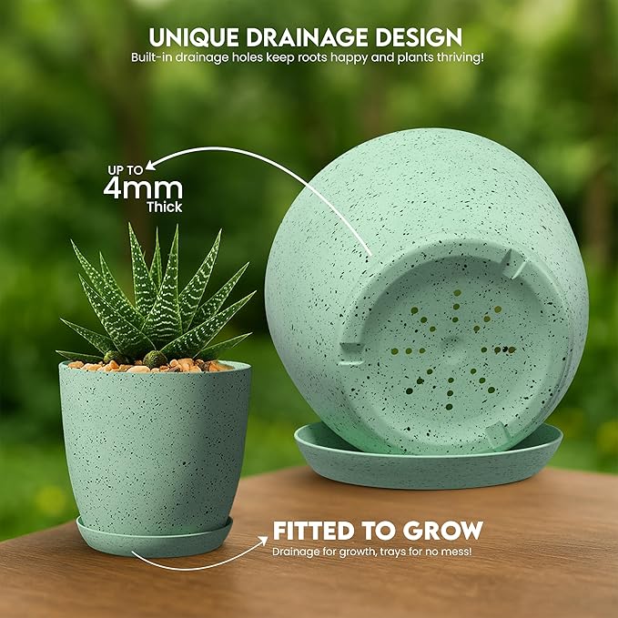 Plant Pots Indoor with Drainage 10 Pack Multi-Size Planters Set Spotty Mint | Drainage holes included Multiple sizes 7/6.6/6/5.3/4.8 In Indoor plants and flowers Durable plastic construction