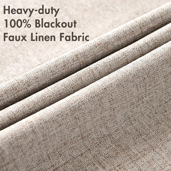 MIULEE Blackout Curtains for Bedroom Polyester Texture Thermal Insulated Natural Khaki Grommet Room Darkening Curtains & Drapes Luxury Decor for Living Room 52 x 90 Inch (2 Panels)
