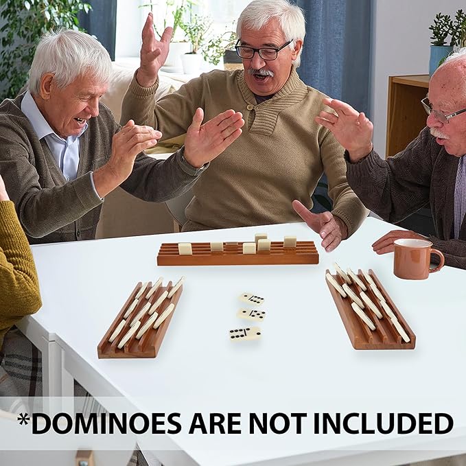 GSE Games & Sports Expert Domino Set of 4 Wooden Domino Trays Holders Organizer - Premium Tiles Holder Racks for Mexican Train, Chicken Foot and Other Games
