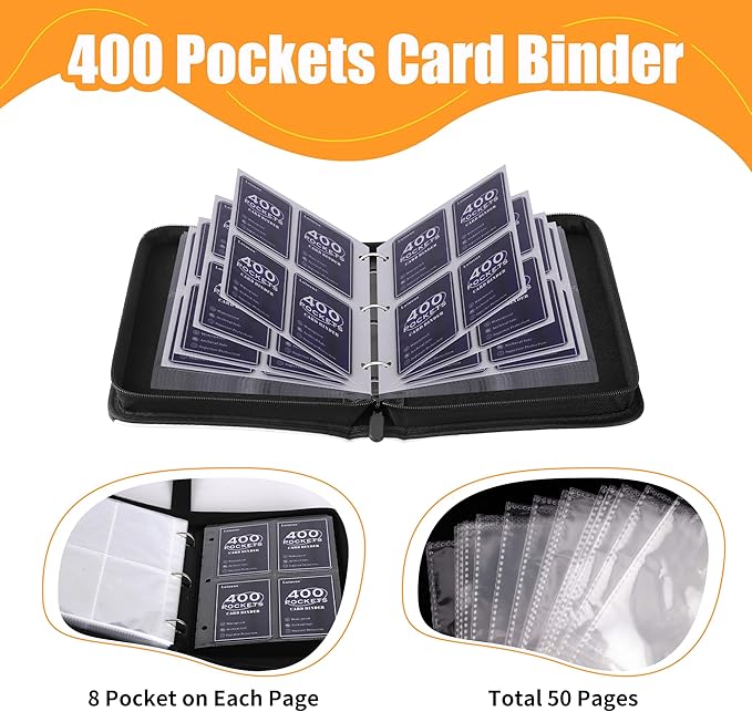 Card Binder 4 Pocket, Trading Card Binder With 50 Removable Sleeves, Portable Card Collection Binder for Standard Cards