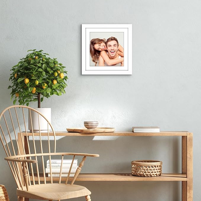 Americanflat 10x10 Picture Frame - Matted to 8x8 - Engineered Wood - White | Shatter-resistant glass, sawtooth hangers included, fits photos, posters and art