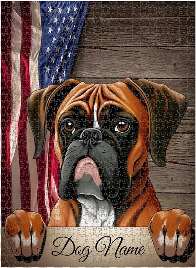 Custom Wooden Jigsaw Puzzles with Your Dog's Name on Boxer Art Print - 300 500 1000PCS Puzzles Game and Home Wall Decor