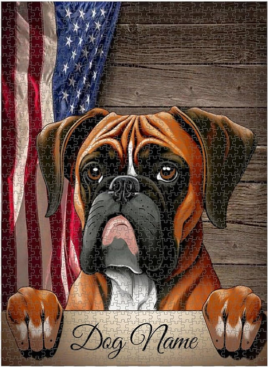 Custom Wooden Jigsaw Puzzles with Your Dog's Name on Boxer Art Print - 300 500 1000PCS Puzzles Game and Home Wall Decor