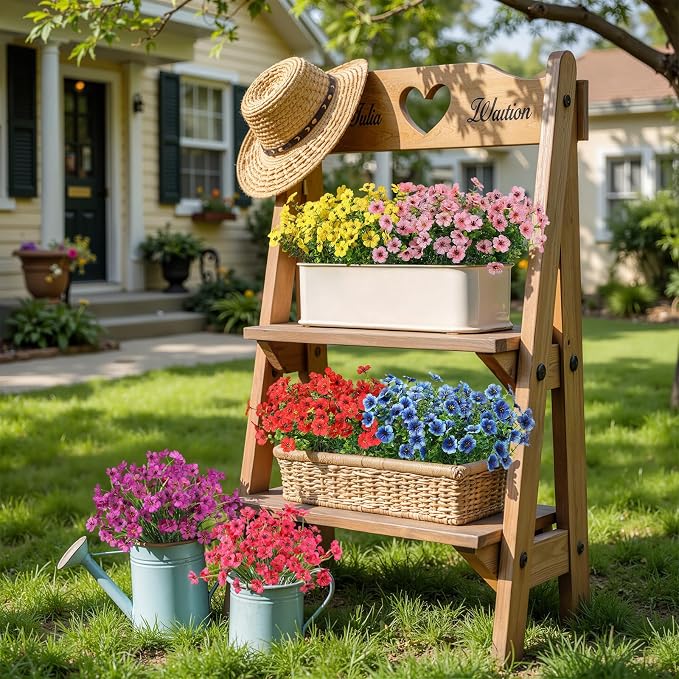 Alupssuc 24 Bundles Artificial Daisy Flowers UV Resistant for Outdoor Decor | Silk & Plastic, Spring Faux Plants Greenery, Bendable Stems, for Porch Patio Hanging Window Planter Yard Outside, 6 Colors