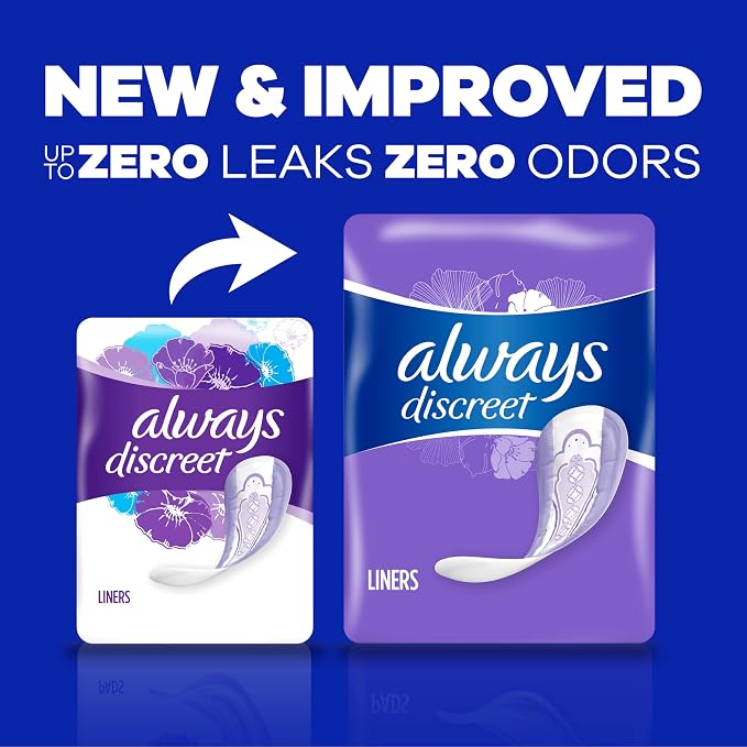 Always Discreet Adult Incontinence & Postpartum Liners for Women, Size 2, Very Light Absorbency, Long Length, 44 Count (Packaging May Vary) (Pack of 2)