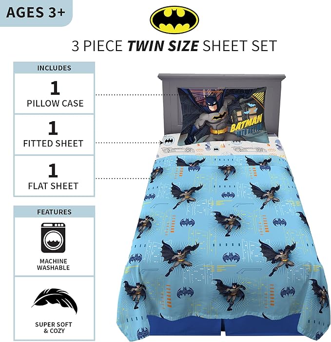 Franco Kids Bedding Super Soft Microfiber Sheet Set, Twin, Batman