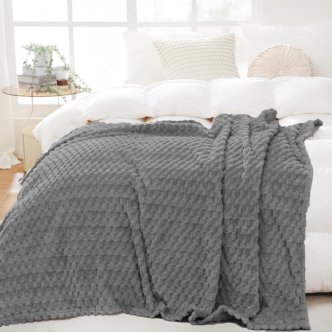 Puncuntex Grey Throw Blanket 50"×60" inches Fuzzy 3D Jacquard Decorative | Flannel Fleece Super Soft Plush Cozy Blanket for Couch Sofa Chair Lightweight
