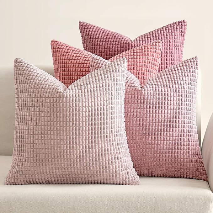 MIULEE Decorative Pillow Covers 18x18 Inch Set of 4 Aesthetic Pink | Romantic Sweet Cute Throw Pillows, Coquette Home Decor, Soft Corduroy Couch Pillowcases, Sofa Living Room Bed