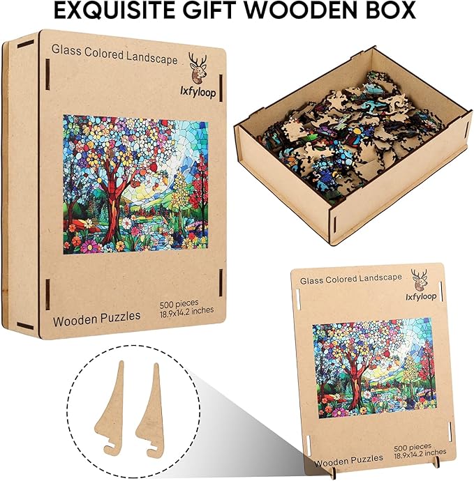 Ixfyloop Stained Glass Wooden Puzzles for Adults 500 Pieces, Colorful Tree of Life Jigsaw Puzzles, Best Creative Gifts for Puzzle Lovers, Family Brain Game 14.2x18.9 inch