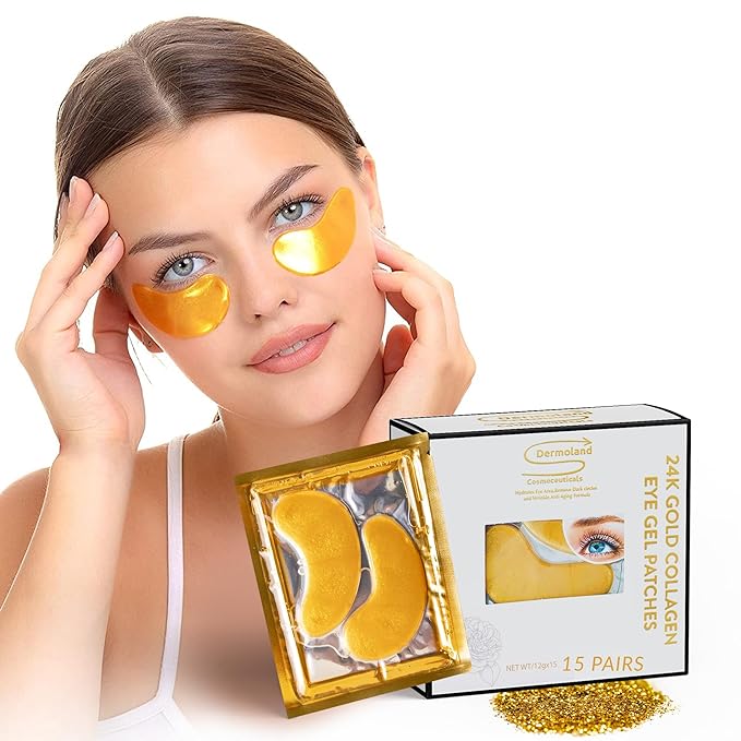 Under Eye Patches For Women – 24K Gold Eye Masks, 15 Pairs | Hyaluronic Acid | Reduces Puffiness, Dark Circles & Wrinkles | Vegan & Hydrating