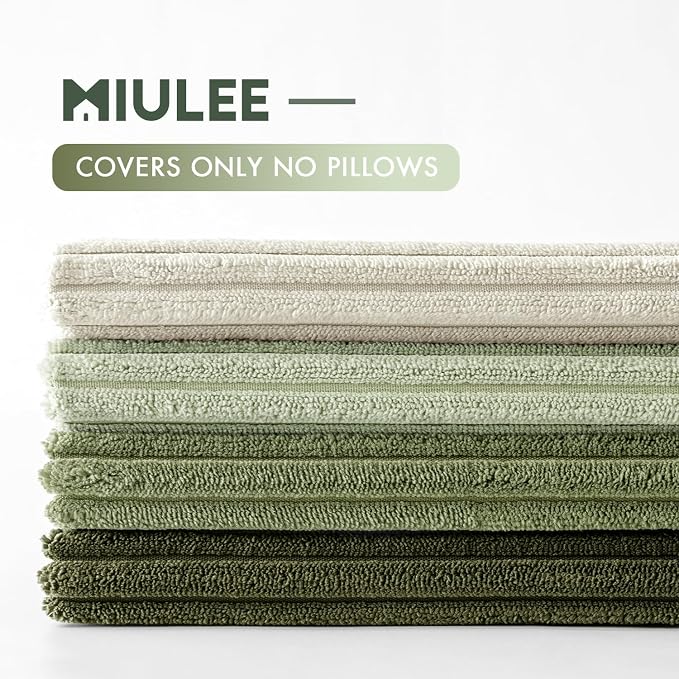 MIULEE Soft Corduroy Decorative Throw Pillow Covers Light Green 18x18 | Set of 4, Mordern Nordic Decor, Light Green Gradient Matching, Boho Farmhouse Cushion Covers for Couch Bed Sofa Living Room