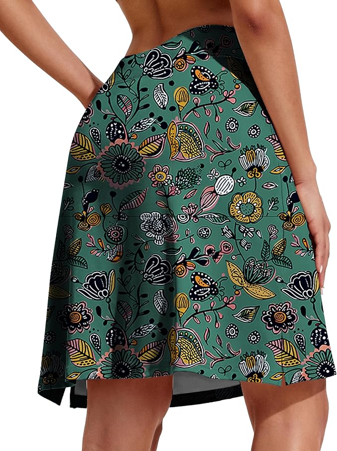 COOrun Women's 20" Knee Length Skirts High Waisted Golf Skorts with Pockets | Soft, Quick Dry, Split Hem, Built-in Shorts, A-line, Modest Skirts, for Golf Athletic Tennis Work Casual