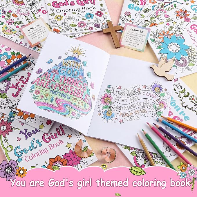 Liliful 144 Pcs You're God's Girl Coloring Book Bulk 5 x 7 Inch Christian Floral Coloring Books Party Favors with Bible Verse Inspirational Designs for Church Events Faith-Based Gifting
