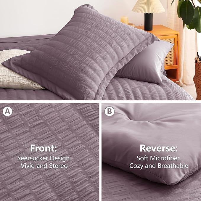 CozyLux Twin Comforter Set with Sheets 5 Pieces, Dusty Purple Seersucker Textured Bed in a Bag, Grayish Purple Luxury Soft Bedding Sets with Down Alternative Comforter, Sheets, Pillowcase & Sham