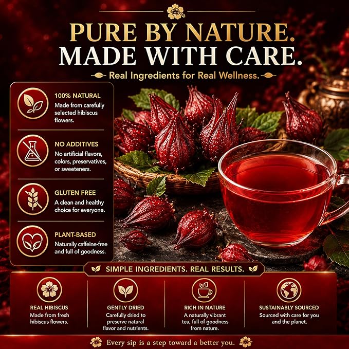 WOTIHA Premium 80 Hibiscus Flower Tea Bags (Flor de Jamaica) - 100% Natural, Tart & Refreshing, Hot or Ice Tea - Rich in Antioxidants, Sugar-Free Caffeine-Free Non-GMO Vegan Gluten-Free.