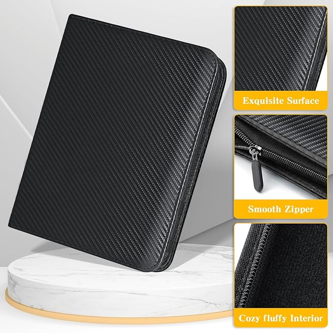 Jumbo Card Binder for PKM– WITHYU PU Leather Ringless Card Collection Binder with 60 Pockets, 5.4'' x 7.4''Card Holders Storage Album for Game Card (Carbon Black)