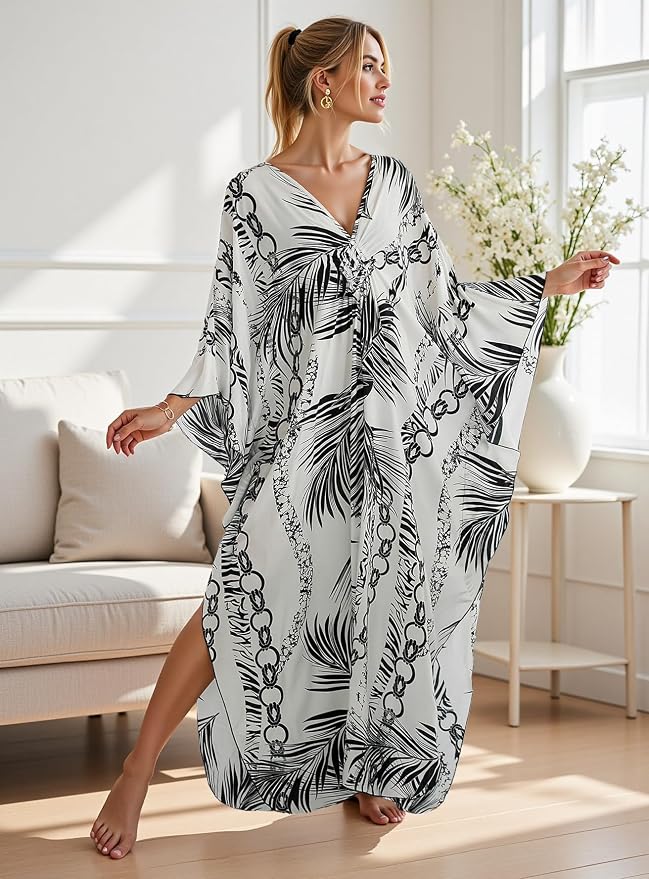Mumu Dresses for Women Plus Size, Bohemian Kaftan Beach Cover Up Long Maxi Nightgown Soft Loungewear