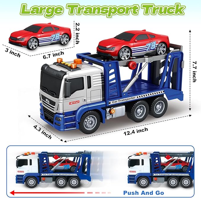 SpringFlower 3 4 5 6 7 8 Years Old Boys Truck Toy, Transport Cars Carrier Truck with Racing Car, Toddler Boy Vehicle Toy with Lights Sounds, Boys Girls Christmas Birthday Gifts
