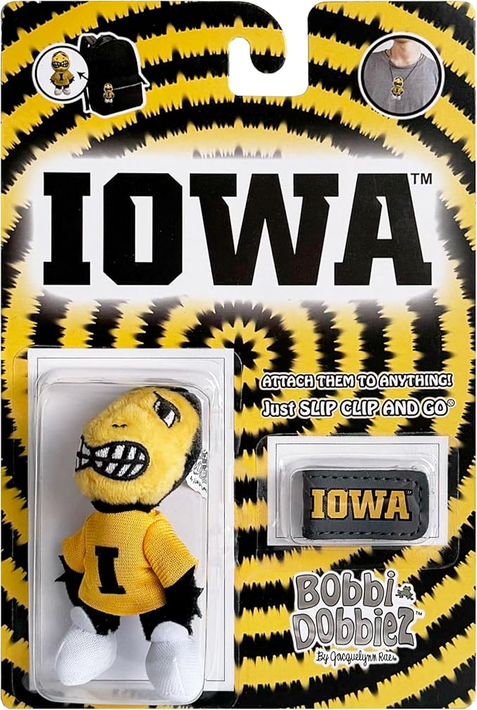 Bobbi-Dobbiez Attachable Plushie University of Iowa Herky Mascot – Attaches to Backpacks, Bags, Shoes, Water Bottles, and More