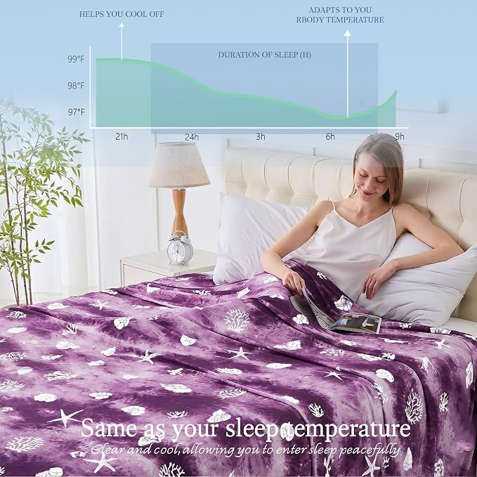 Cooling Blanket Queen Size (90"x90"), Double Sided Ice Cold Blanket for Hot Sleepers, Transfer Heat to Keep Cool, Soft Lightweight for Night Sweats, Bed & Couch, Ocean Design