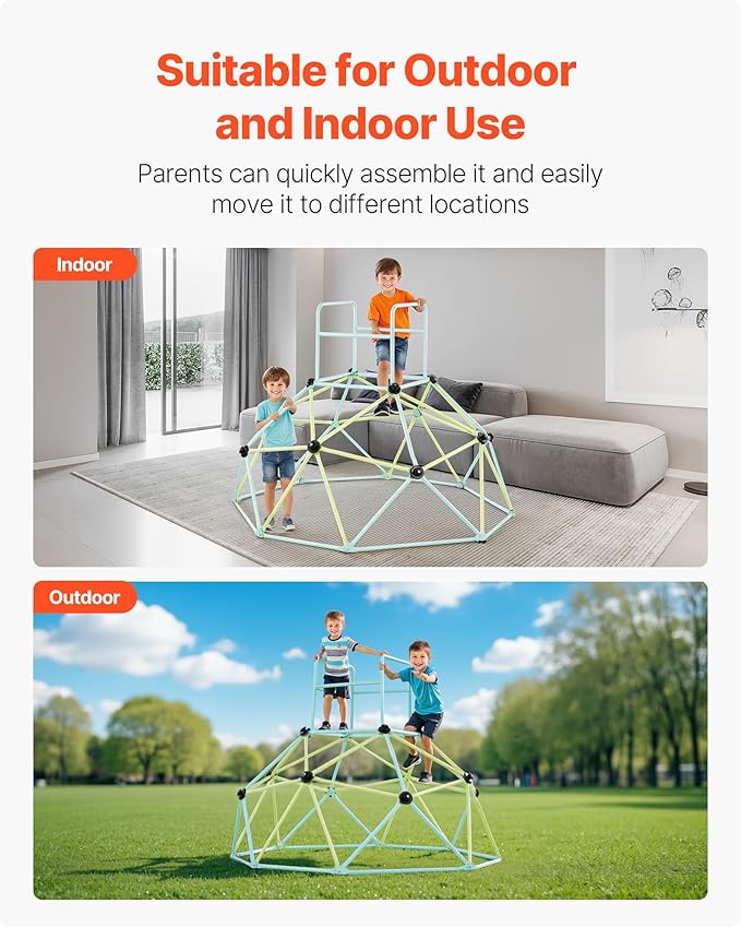 VEVOR Climbing Dome, 6FT Geometric Dome Climber for Kids, 600LBS Loading Indoor/Outdoor Jungle Gym Playground, Easy-Assembly Backyard Climbing Play Equipment for Boys Girls 3 to 10 Years Old