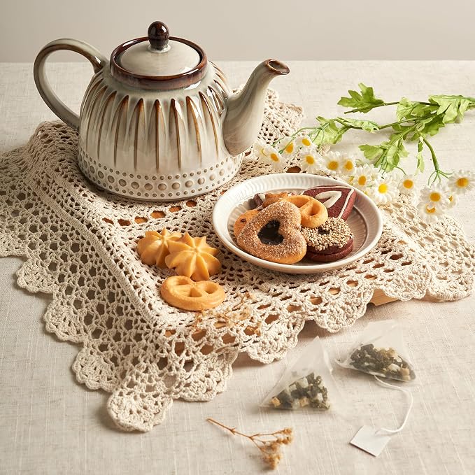 Sweese Ceramic Teapot, Beaded Retro Flower Glaze, 1100ml/37 oz Large Tea Pot for Loose Tea or Bags, Enough for 4 Cups, Nebula Amber