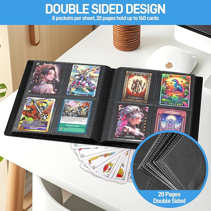 Card Binder, Upgraded 4 Pockets Trading Card Collection Binder for Cards, 160 Pockets Mini Card Book Holder Album - Black