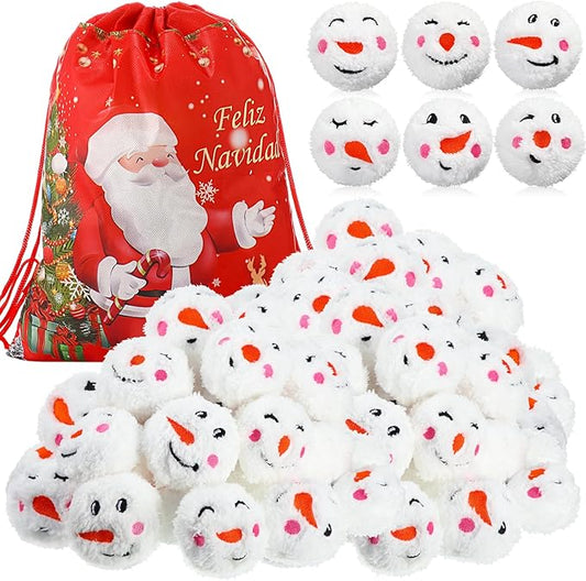 Zhanmai 30 Pcs Christmas Snowballs for Fights Indoor, Xmas Plush Fun Snowman Face Balls Reusable Soft Stuffed Fake Balls Indoor Outdoor Game for Winter Halloween Decorations(Classic,2.76 Inches)