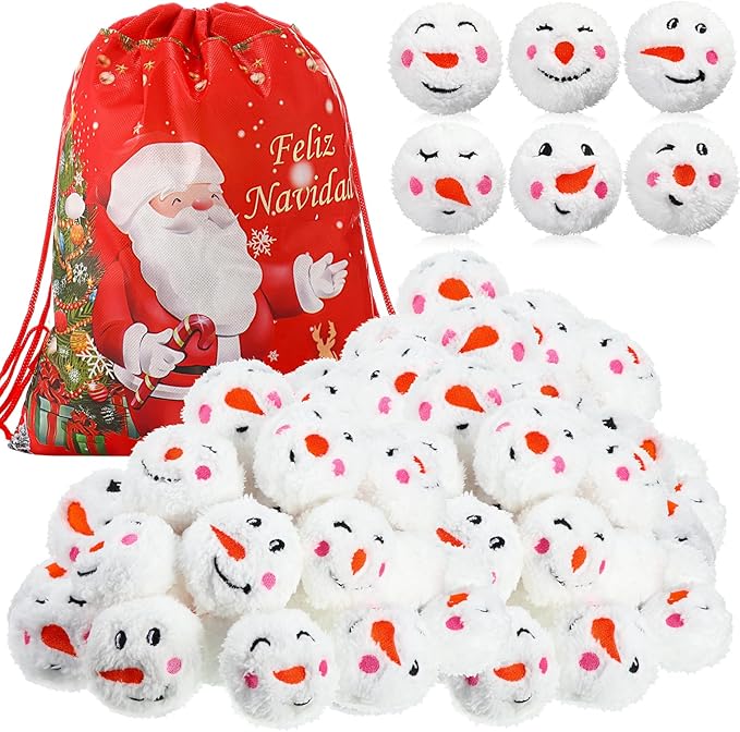 Zhanmai 30 Pcs Christmas Snowballs for Fights Indoor, Xmas Plush Fun Snowman Face Balls Reusable Soft Stuffed Fake Balls Indoor Outdoor Game for Winter Halloween Decorations(Classic,1.97 Inches)