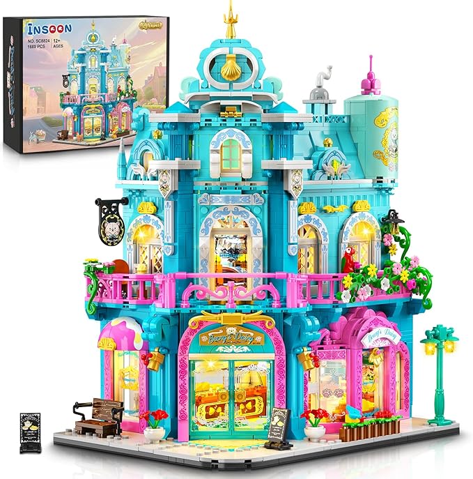 INSOON Castle Dairy Bakery Store Building Set with Light, 1689 PCS City Dairy House Building Block Toy with Milk Cake Bread, Home Decor Construction Model Kit for Adults Teens Kids Boys Girls Ages 12+