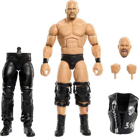 Mattel WWE Elite Collection Action Figure & Accessories, Premium Live Event “Stone Cold” Steve Austin Set, SummerSlam Series with Jesse “The Body” Ventura Build-A-Figure Parts