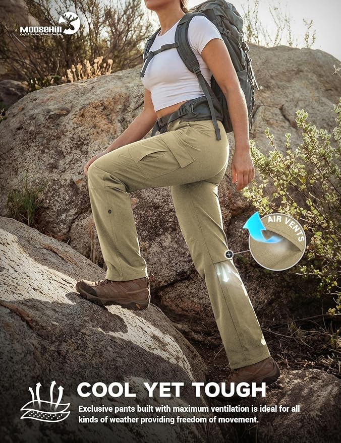 Moosehill Women's Hiking Pants Lightweight Quick Dry Water Resistant Cargo Travel Work Summer Pants for All Seasons
