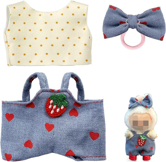 Clothes for LABUBU 17cm Doll (NO Doll),Outfit for LABUBU,Shirt + Overalls + Bow Tie Set for LABUBU Dress Up,Accessories for LABUBU