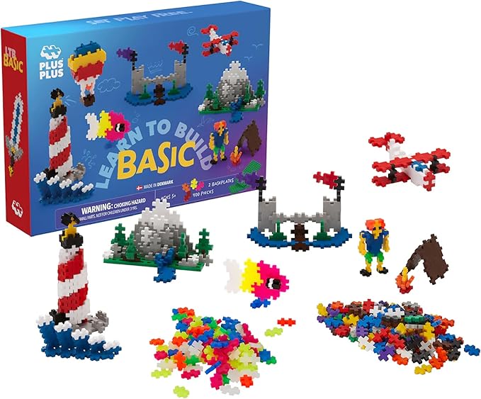 Plus Plus Learn to Build Set, Interlocking Mini Building Blocks, 3D Puzzle Construction Stem Toy for Kids - Basic Mix, 400 Pieces