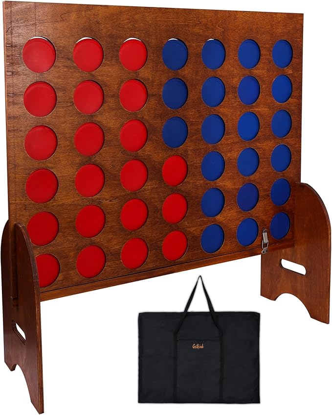 GOTHINK 3 Foot Giant Wooden 4 in a Row Game with Carrying Bag, Connect The 4 Discs of Same Colour in a Row Game for Outdoor School Field Day