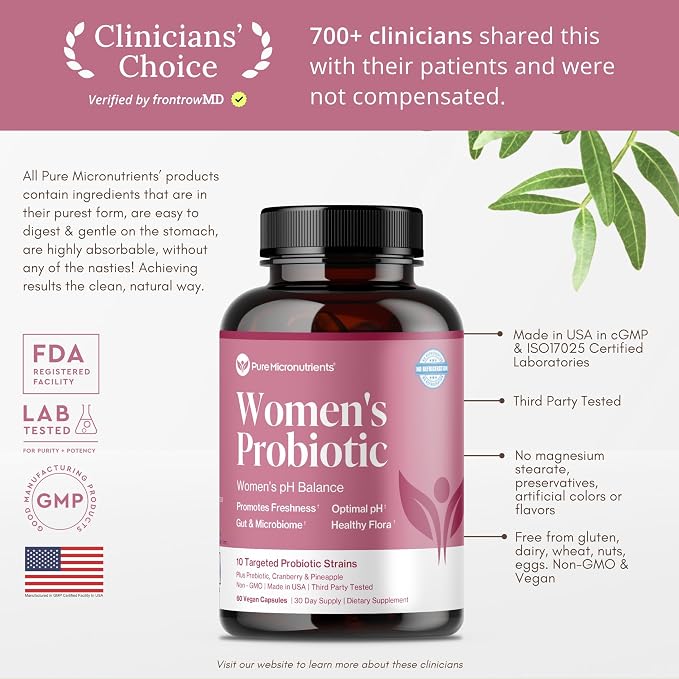 Pure Micronutrients pH Balance Vaginal Probiotics for Women - Odor & Itch Support - Vaginal Health Pills with Cranberry, Lactobacillus & Prebiotics - Feminine Wellness Daily Supplement - 60 Capsules