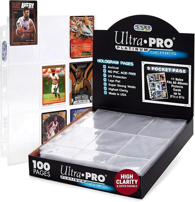 Ultra Pro Trading Card Sleeves – 9 Pocket Card Sleeves for Binder – Platinum Series Pages for Cards & Memorabilia – Archival Safe, UV Protection & 3-Ring Binder Compatible – 100 Pages, Made in USA