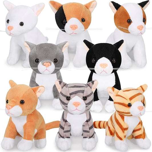 Sumind 8 Pcs Cat Stuffed Animals Bulk Plush Pets 5 Inch Cute Assorted Plush Cats Horse for Birthday Halloween Christmas Party Favors Favors(Cat)