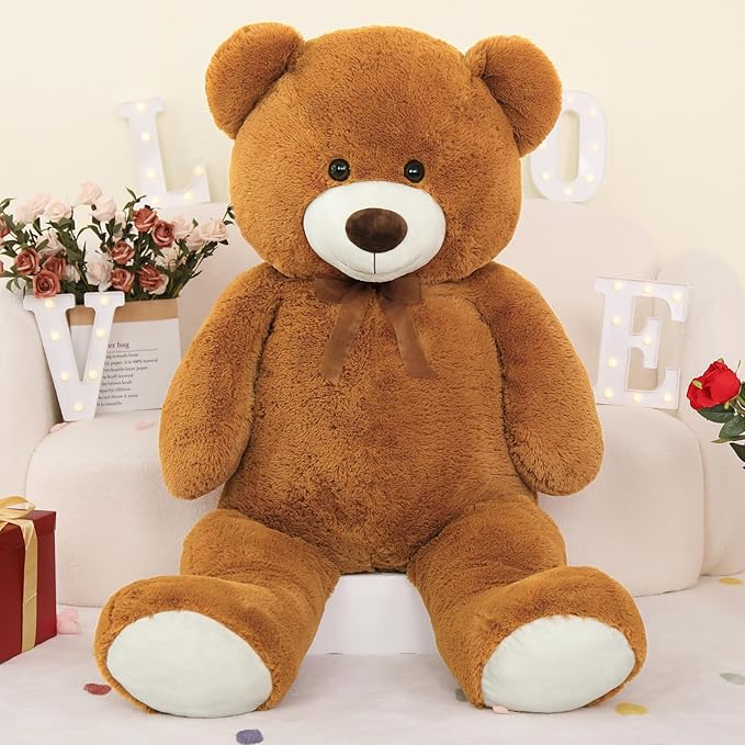 MorisMos Giant Teddy Bear Stuffed Animal 4 Ft,51'' Big Brown Teddy Bear for Girlfriend Boyfriend Wife Mom Fiancée Valentine's Gift,Large Stuffed Bear Plush for Christmas Birthday Baby Shower,Brown