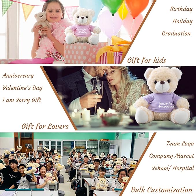Teddy Bear Customized Gifts for Women/Men with Custom Text, Personalized Teddy Bear Stuffed with T-Shirt as Personalized Gifts for Christmas Valentines Day Birthday (10 inch-Text+Photo)