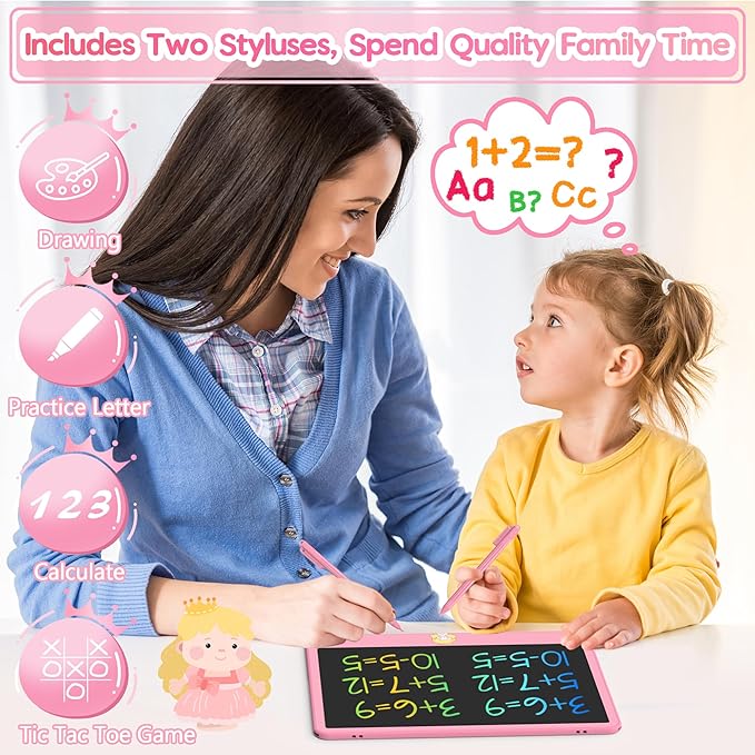 Hockvill LCD Writing Tablet 12 Inch, Toys for Boys Girls Drawing Pad for 3 4 5 6 7 Year Old Kids Toys, Toddler Erasable Doodle Board Travel Essentials, Children’s Day Valentines Gifts for Kids - Pink